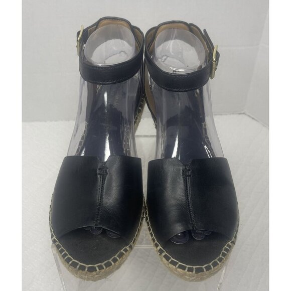 Clarks Black Leather Petrina Selma Ankle Strap Wedge Open Toe Sandal 8M - Picture 1 of 10
